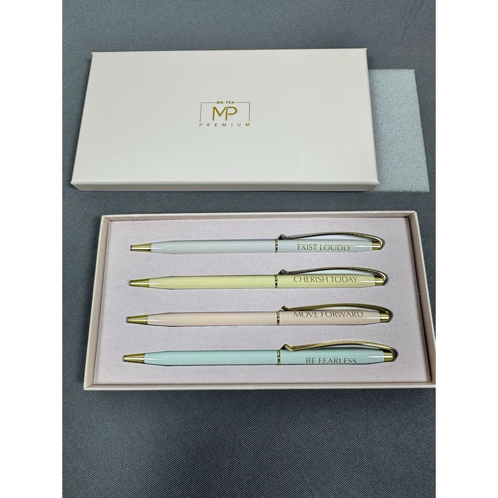 Mr. Pen Premium 4pc Inspirational Ballpoint Pen Set Pastel Gold Motivational